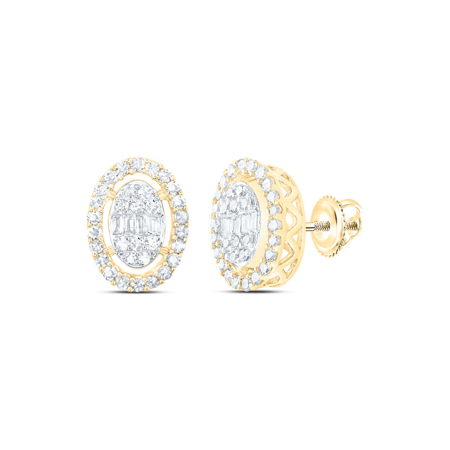 A pair of 10k Yellow Gold Baguette Diamond Oval Nicoles Dream Collection Earrings 3/8 Cttw by Miral Jewelry featuring diamonds.