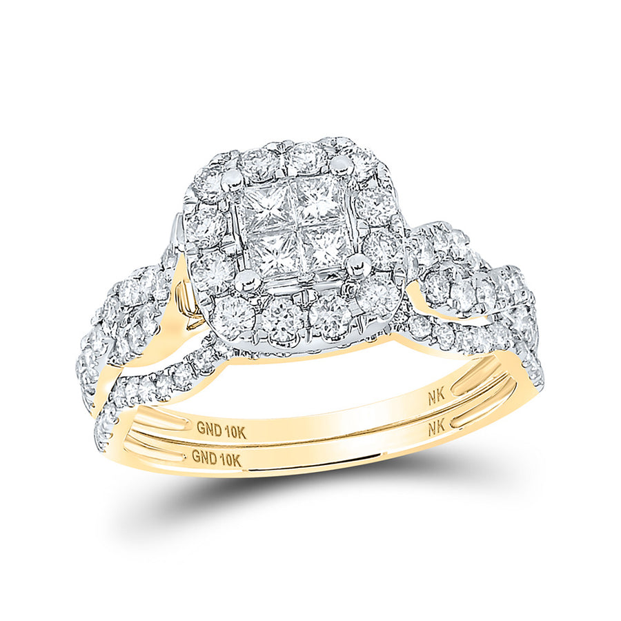 A 10k Yellow Gold Princess Diamond Square Bridal Wedding Ring Set 1 Cttw from Miral Jewelry.