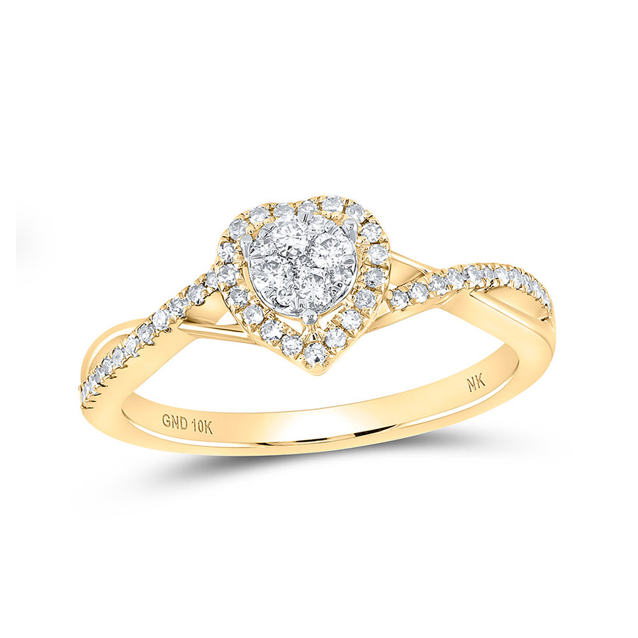 A Miral Jewelry 10k Yellow Gold Round Diamond Heart Ring 1/3 Cttw.