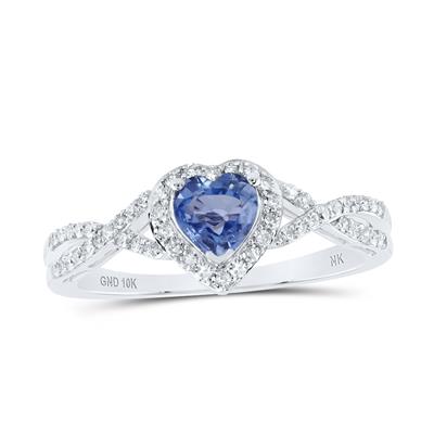 A Miral Jewelry 10k White Gold Diamond Heart Blue Sapphire Diamond Heart Ring featuring white gold.