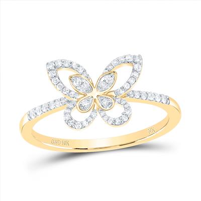 A Miral Jewelry 1/5 Ctw Diamond 10k Butterfly Fashion Ring adorned with sparkling diamonds.