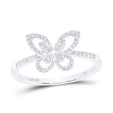 10K White Gold Butterfly Diamond Fashion Ring with 0.20Tw Round Diamonds