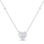 10K White Gold Heart  Diamond Women's Necklace wiht 0.25Tw Round and Baguette Diamonds Miral Jewelry