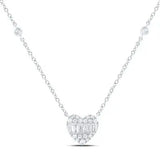 10K White Gold Heart  Diamond Women's Necklace wiht 0.25Tw Round and Baguette Diamonds Miral Jewelry