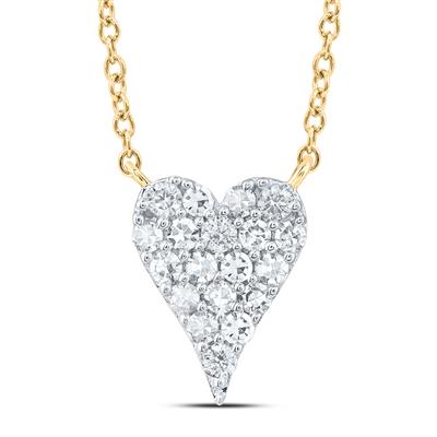 A Miral Jewelry 1/10ctw-dia Nk Fashion Heart Necklace (18 Inch) with a heart-shaped pendant adorned with diamonds, on a yellow gold chain.