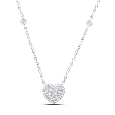 An elegant white gold 1/3ctw-Diamond Fashion Heart Necklace (18 Inch) adorned with high-quality diamonds by Miral Jewelry.