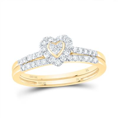 A Miral Jewelry 1/3ctw-Diamond Heart Bridal Set, representing everlasting love, crafted in yellow gold.