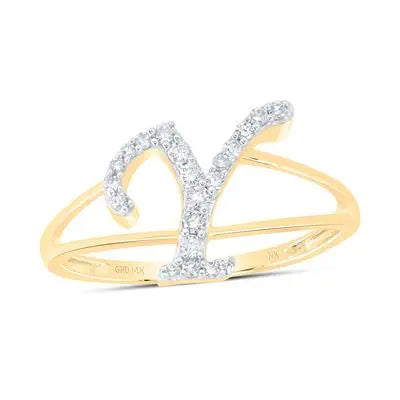 14K Yellow Gold  Letter Y Woman Fashion Ring with 0.16Tw Diamonds Miral Jewelry