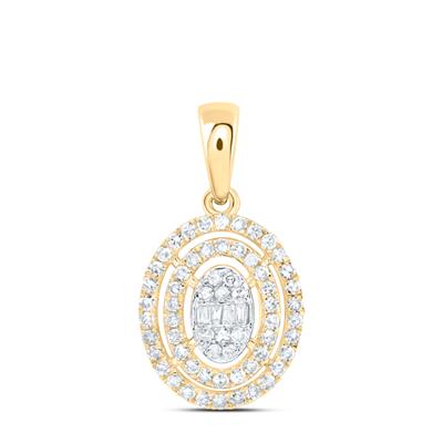 A Miral Jewelry fashion pendant featuring the 1/3ctw Diamond 14K Fashion Oval Pendant in 14K yellow gold.
