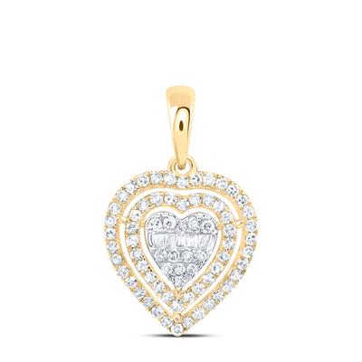 A Miral Jewelry fashion-forward 3/8ctw-Diamond 14K Fashion Heart Pendant in yellow gold.