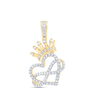 A stunning 1/3ctw-Diamond 14K Fashion Cushion Necklace (18 Inch) by Miral Jewelry featuring a heart shaped design and a delicate crown motif.