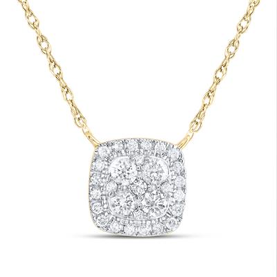 A Miral Jewelry 1/3ctw-Diamond 14K Fashion Cushion Necklace (18 Inch) with a square diamond pendant.