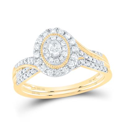 An 1/2ctw-Diamond 14K Fashion Oval Bridal Set ring set in yellow gold from Miral Jewelry.