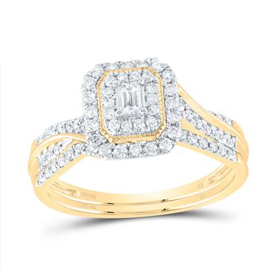 A sparkling 1/2ctw-Diamond 14K Miral Jewelry Fashion Bridal Set adorned with baguette cut diamonds.