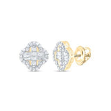 14K Yellow Gold Stud Diamond Earrings  with 0.50Tw  Round  and Baguette Diamonds