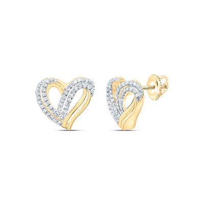 A pair of elegant 1/3ctw-Diamond P1 Gift Heart Earrings in yellow gold by Miral Jewelry.