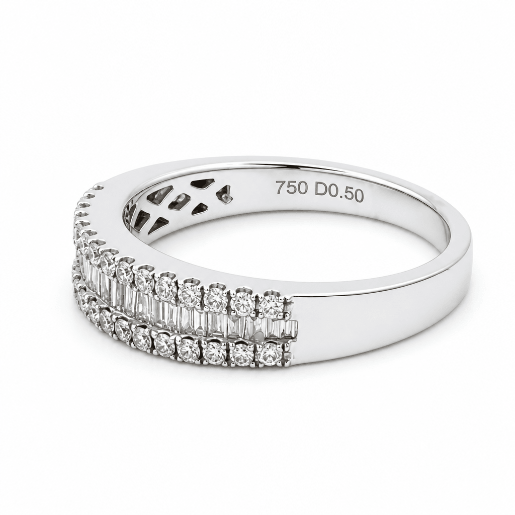 18K White Gold Band Diamond Fashion Ring with 0.58Tw Baguette Diamond - Miral Jewelry