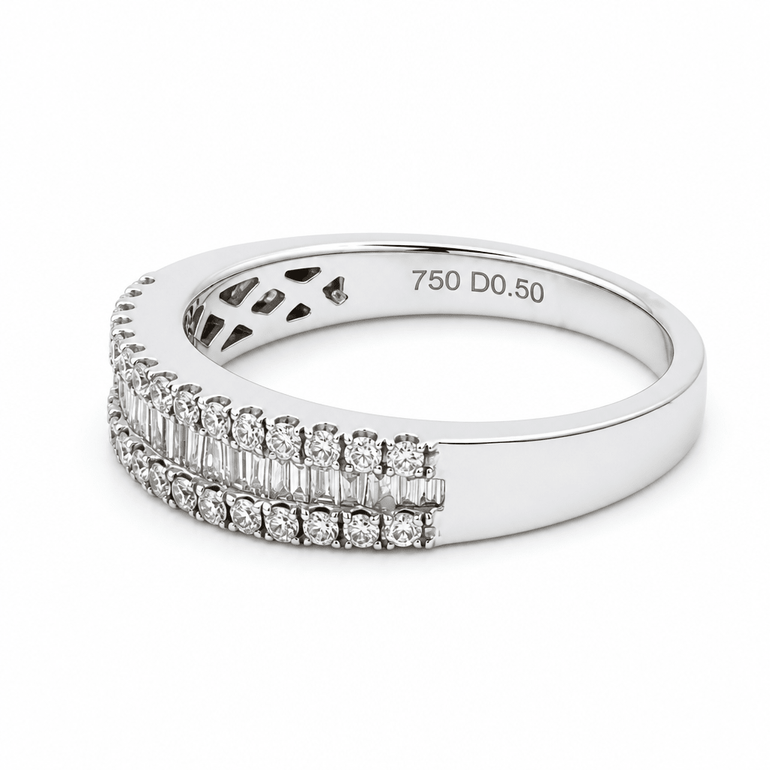 18K White Gold Band Diamond Fashion Ring with 0.58Tw Baguette Diamond - Miral Jewelry
