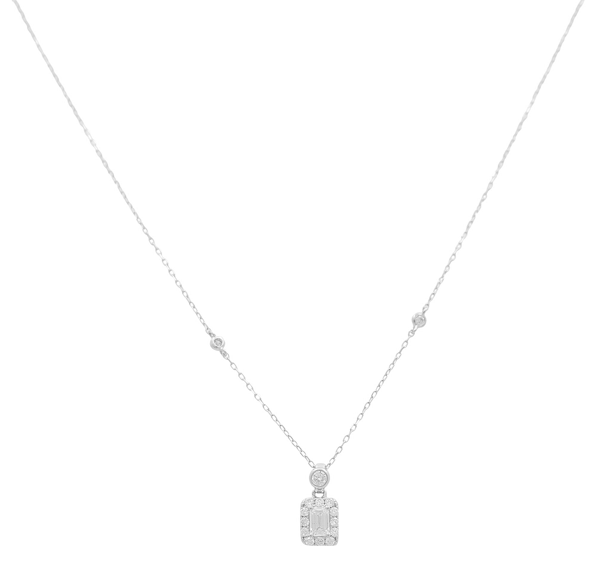 18K White Gold Emerald-Cut Diamond Station Necklace 0.51 ct tw