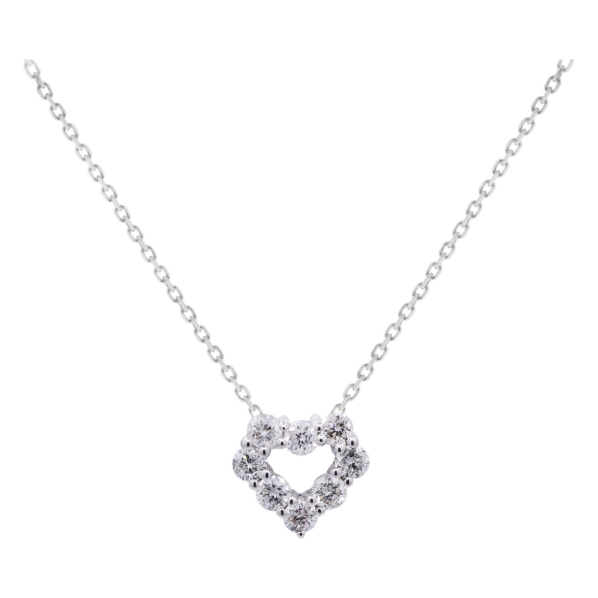 18K White Gold Heart Diamond Necklace with 0.23Tw Round Diamonds - Miral Jewelry