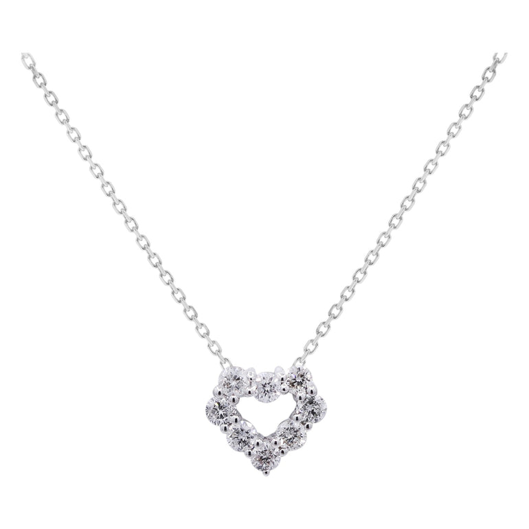 18K White Gold Heart Diamond Necklace with 0.23Tw Round Diamonds - Miral Jewelry