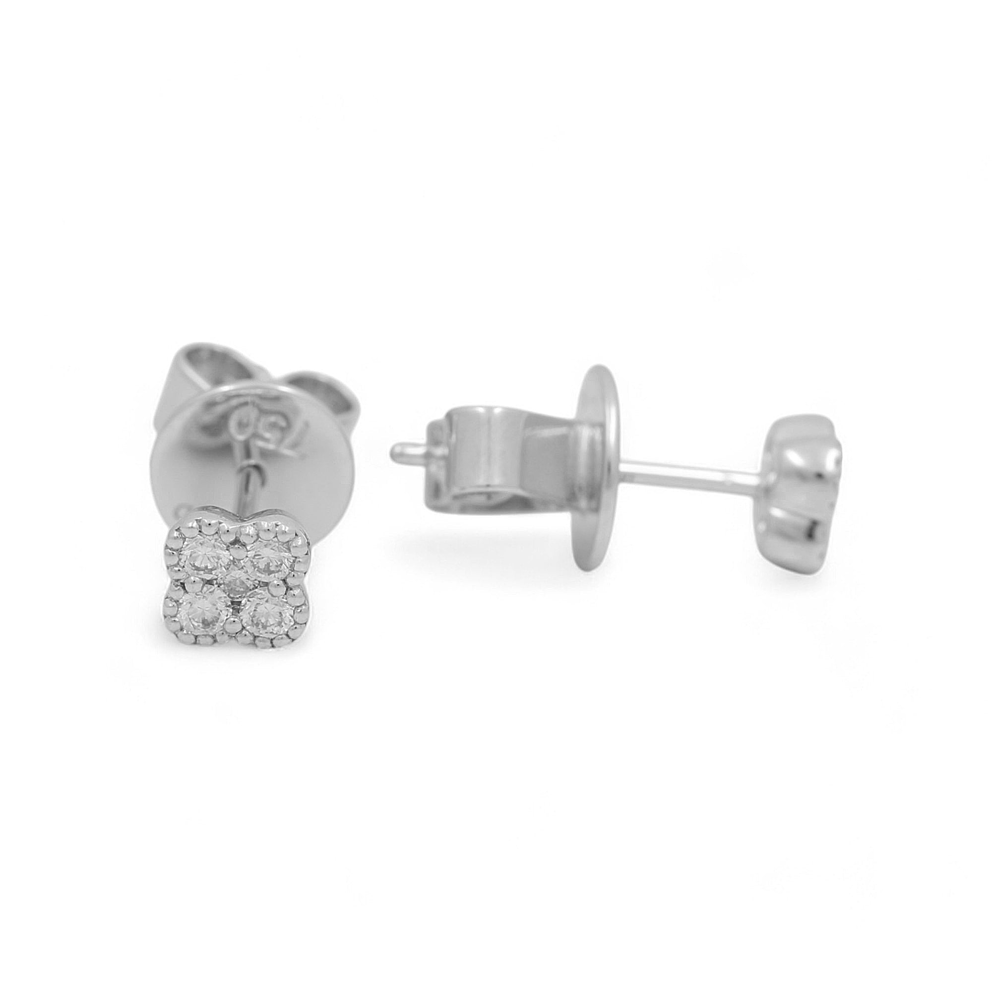 18K White Gold Square Cluster Diamond Stud Earrings 0.20 ct tw