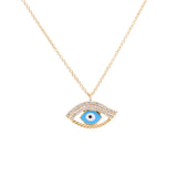 18k Yellow Gold Evil Eye Diamond Necklace 18" with 0.12Tw Round Diamonds - Miral Jewelry