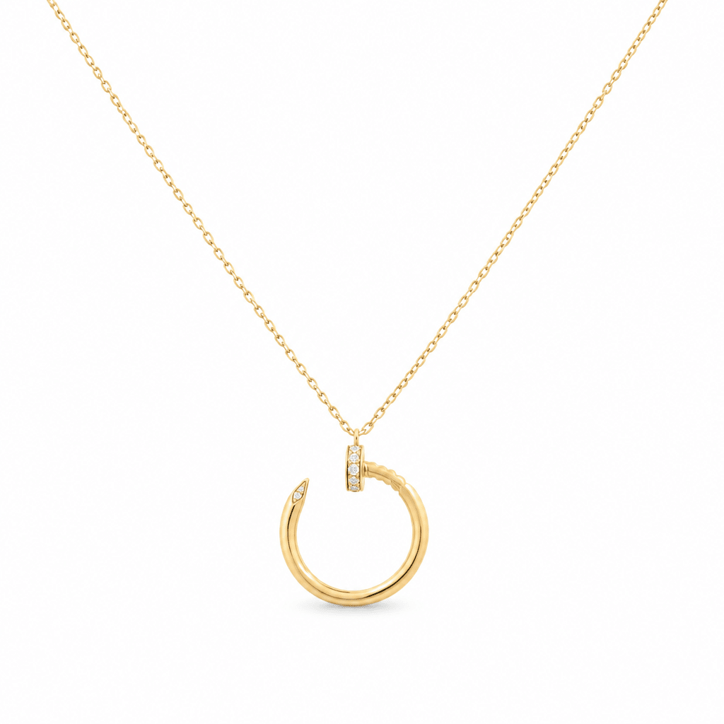 18k Yellow Gold Nail Diamond Necklace 18" with 0.16Tw Round Diamonds - Miral Jewelry