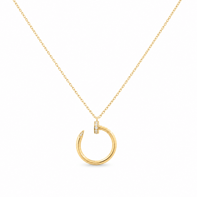 18k Yellow Gold Nail Diamond Necklace 18" with 0.16Tw Round Diamonds - Miral Jewelry