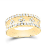 14K Yellow Gold Band with Clovers Diamond Fashion Ring with 0.87Tw Round Diamonds