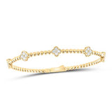 Yellow Gold 14K Bangle with 5 Flowers Diamond Women's Bracelet with 0.75Tw Round Diamonds