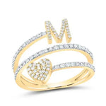 14K Yellow Gold  Inicial M Woman Ring with Round Diamonds Miral Jewelry