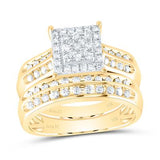 14k Yellow Gold Modern 3 Pieces Set with 0.87Tw Round Diamonds