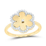14K Yellow Gold Flower Diamond Fashion Ring with 0.20Tw Round Diamonds