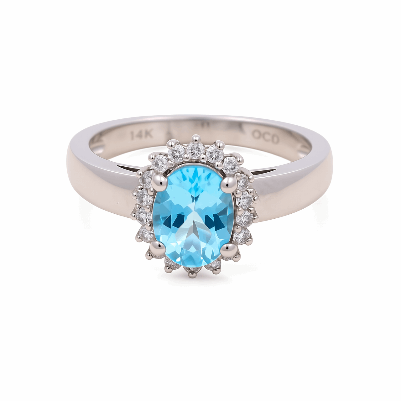 14K White Gold  Contemporary Fashion with 0.18Tw Round Diamonds and 1.02Tw Oval Aquas