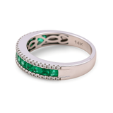 14K Women's Fashion Band with 0.20Tw Round Diamonds and 0.75 Square Cushion Emerald