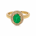 14K Yellow Gold  Contemporary Fashion with 1.17Tw Oval Emeralds and 0.28Tw Round Diamonds