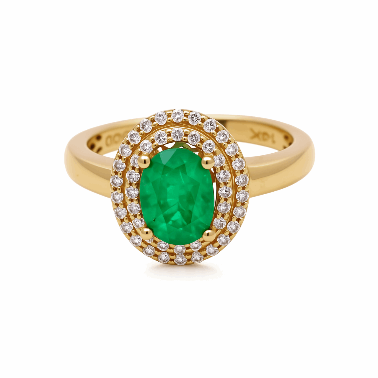 14K Yellow Gold  Contemporary Fashion with 1.17Tw Oval Emeralds and 0.28Tw Round Diamonds