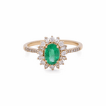 14K Yellow Gold  Oval Fashion with 0.84Tw Oval Emeralds and 0.36Tw Baguette and Round Diamonds