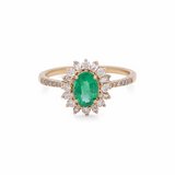 14K Yellow Gold  Oval Fashion with 0.84Tw Oval Emeralds and 0.36Tw Baguette and Round Diamonds
