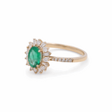 14K Yellow Gold  Oval Fashion with 0.84Tw Oval Emeralds and 0.36Tw Baguette and Round Diamonds