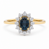 14K Yellow Gold Oval Fashion Ring with 0.60Tw Oval Sapphire and 0.10Tw Round Diamonds
