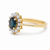 14K Yellow Gold Oval Fashion Ring with 0.60Tw Oval Sapphire and 0.10Tw Round Diamonds