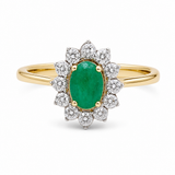 14K Yellow Gold Oval Fashion Ring with 0.45Tw Oval Emeralds and 0.10Tw Round Diamonds