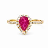 14K Yellow Gold Pear Fashion Ring with 0.80Tw Pear Rubys and 0.20Tw Round Diamonds
