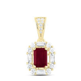 14K Yellow Gold Emerald Pendants with 0.33Tw Baguette and Rounds Diamonds with Ruby
