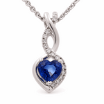 14K White Gold Heart Pendants with 0.10Tw Rounds Diamonds and Heart Sapphire