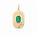 14k Yellow Gold Medal Diamond Women's Pendant with 0.91Tw Emerald Emeralds and 0.14Tw Round Diamonds