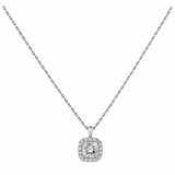 14K White Gold Fancy Link Necklace 18" with 0.07Tw Round Diamonds and 1.42Tw Square Cushion Aquas
