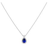 14K White Gold Fancy Link Necklace 18" with 0.55Tw Pear Sapphires and 0.22Tw Round Diamonds